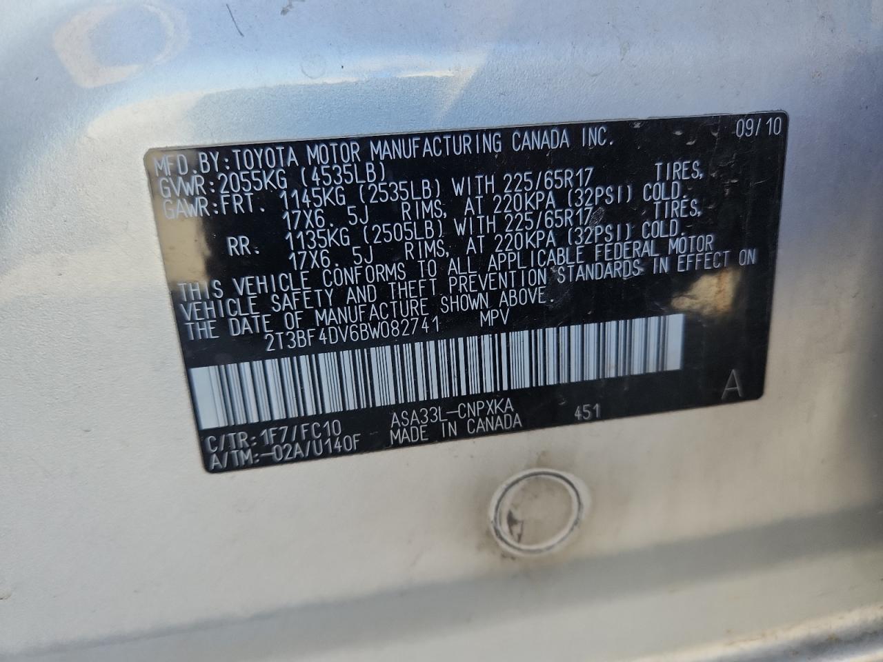 2011 Toyota Rav4 VIN: 2T3BF4DV6BW082741 Lot: 82607455