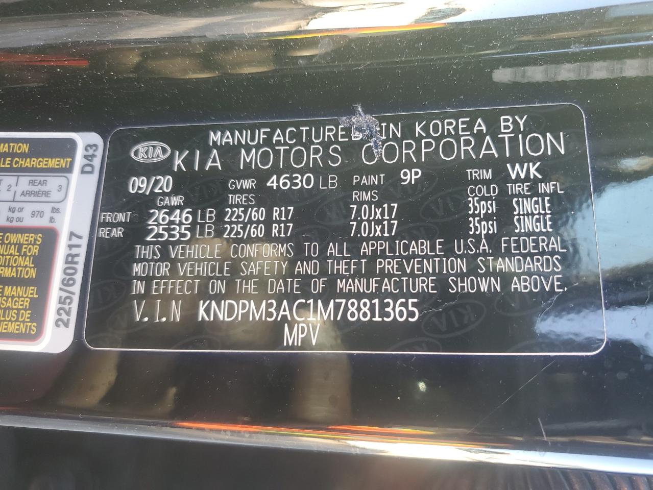 2021 Kia Sportage Lx VIN: KNDPM3AC1M7881365 Lot: 86630135
