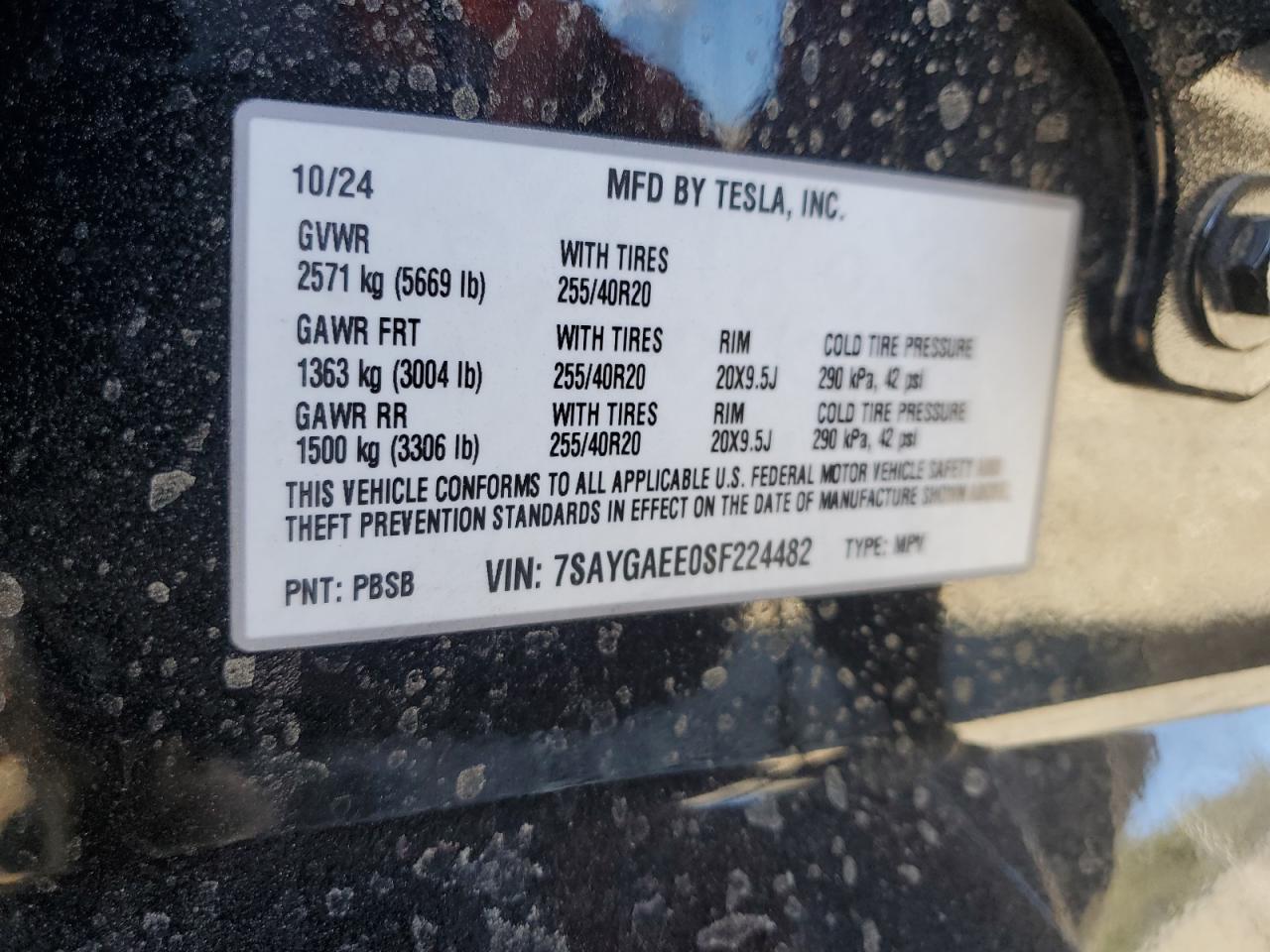 2025 Tesla Model Y VIN: 7SAYGAEE0SF224482 Lot: 81937555