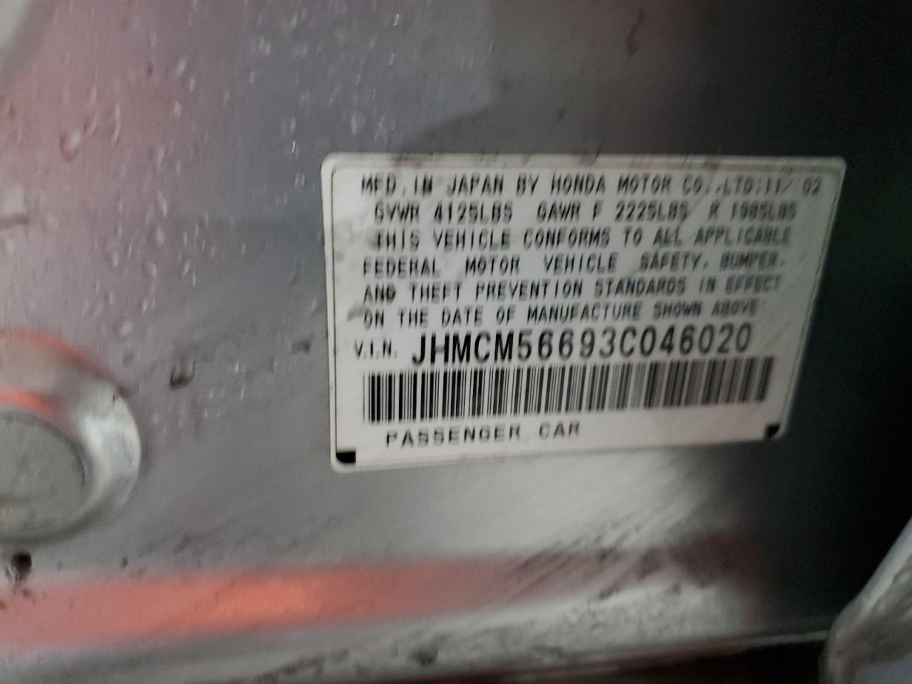 2003 Honda Accord Ex VIN: JHMCM56693C046020 Lot: 86260035