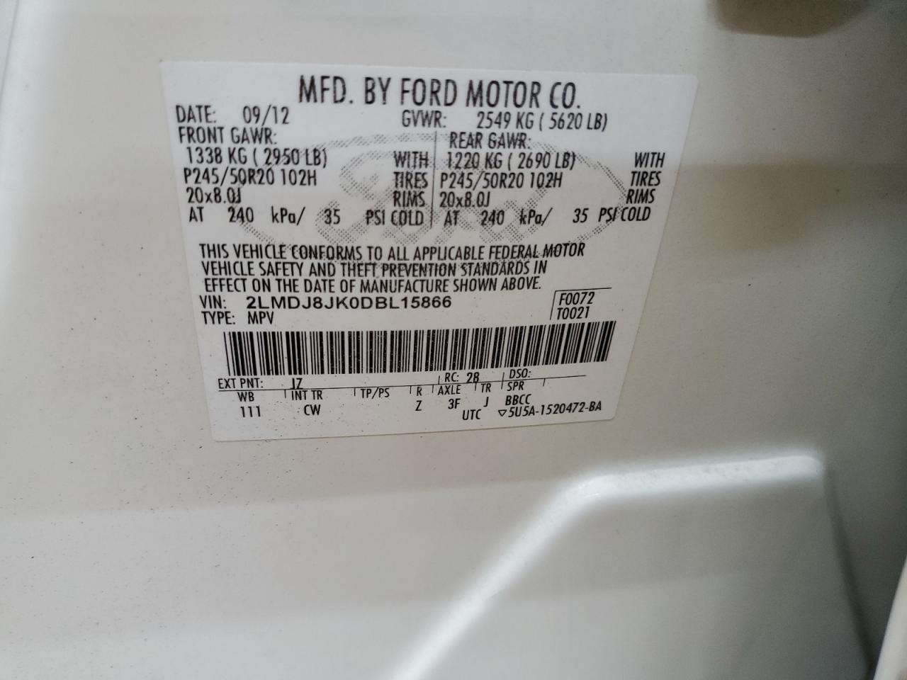 2013 Lincoln Mkx VIN: 2LMDJ8JK0DBL15866 Lot: 82546425