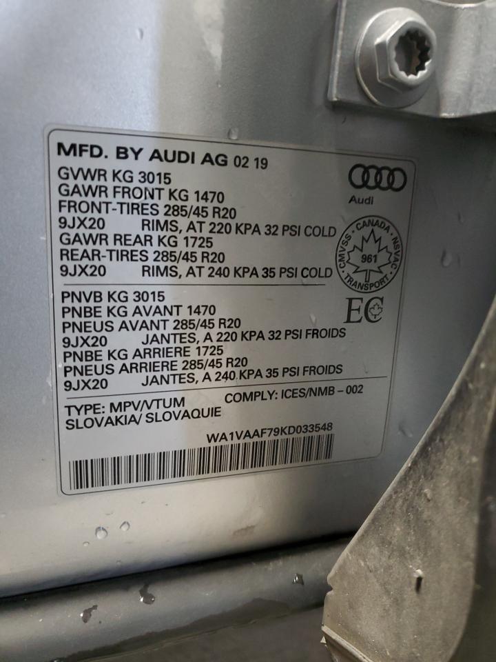 2019 Audi Q7 Prestige VIN: WA1VAAF79KD033548 Lot: 85206975