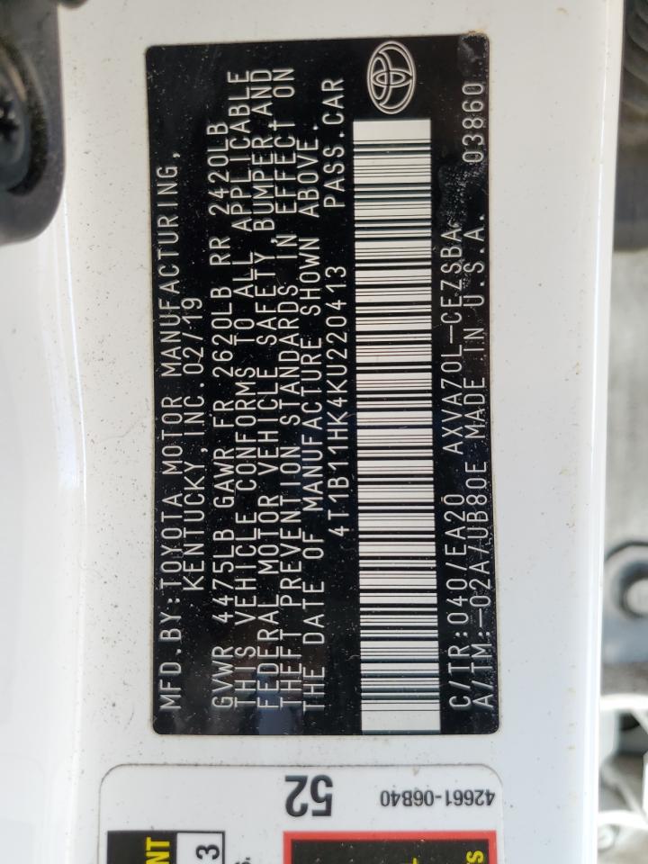 2019 Toyota Camry L VIN: 4T1B11HK4KU220413 Lot: 84699935