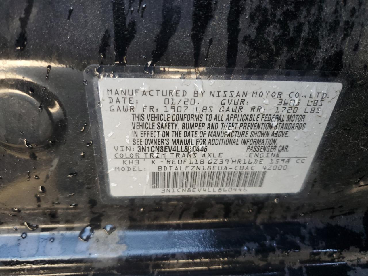 2020 Nissan Versa Sv VIN: 3N1CN8EV4LL860446 Lot: 81990285