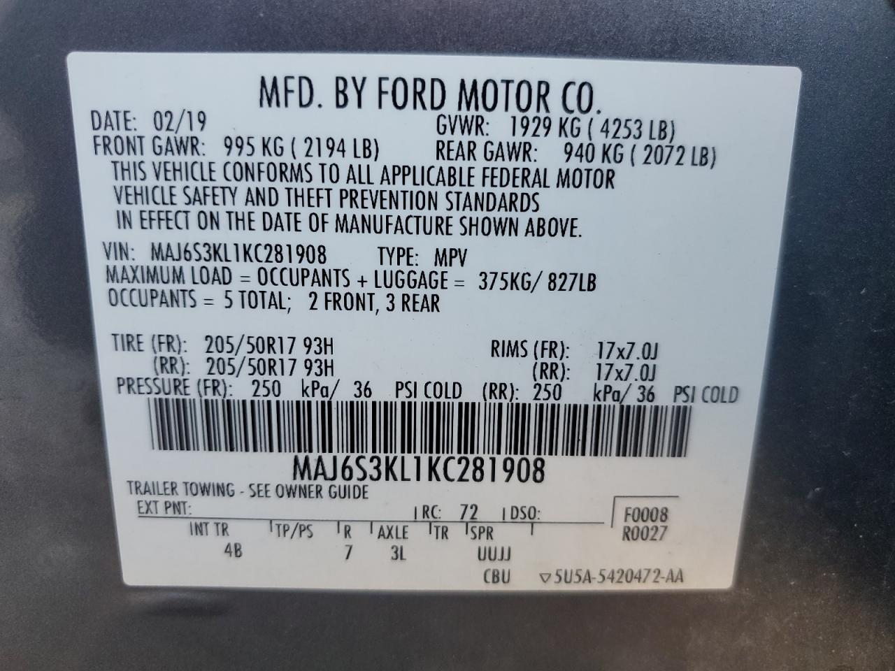 2019 Ford Ecosport Titanium VIN: MAJ6S3KL1KC281908 Lot: 85695815