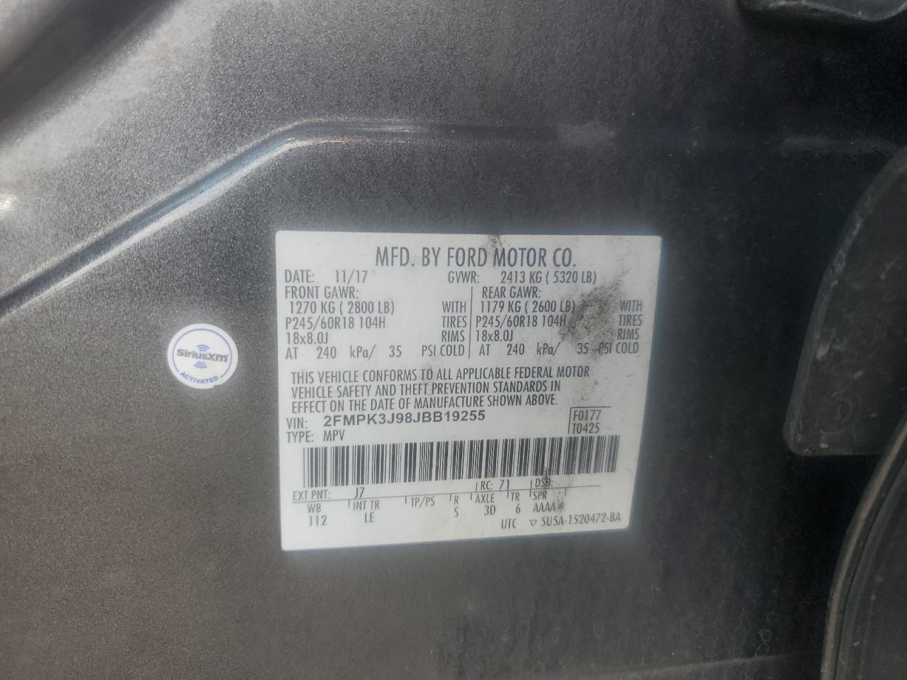 2018 Ford Edge Sel VIN: 2FMPK3J98JBB19255 Lot: 81944815