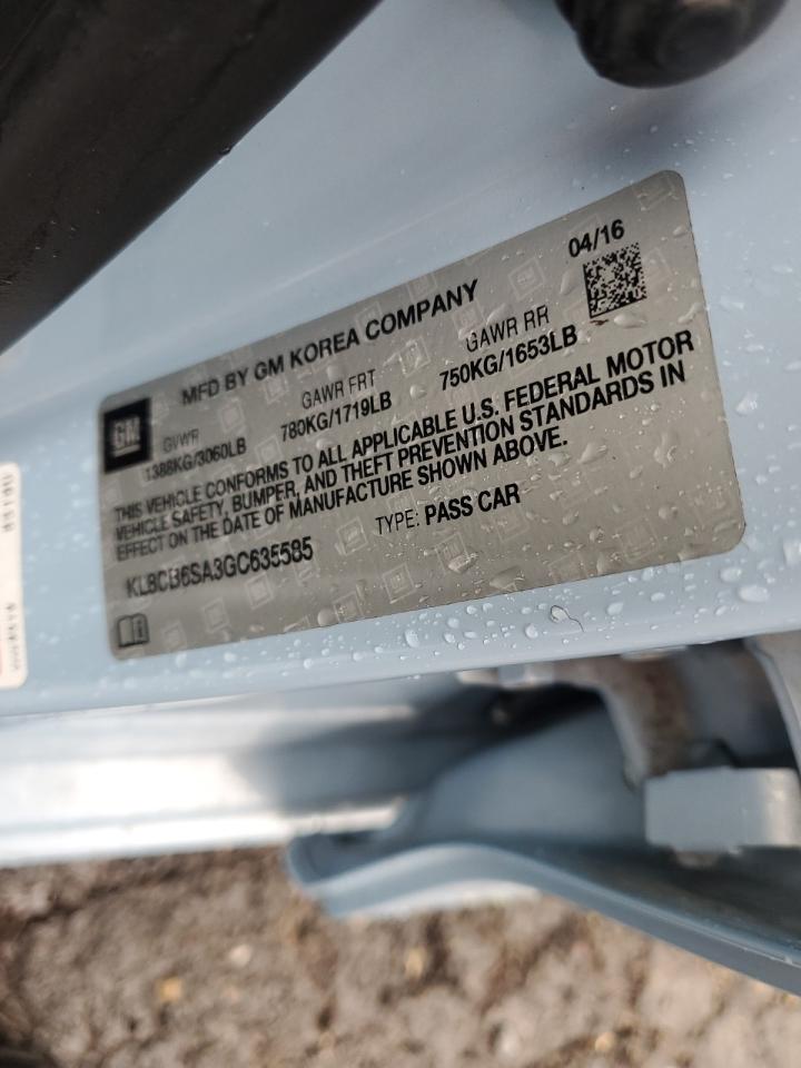 2016 Chevrolet Spark Ls VIN: KL8CB6SA3GC635585 Lot: 81967725