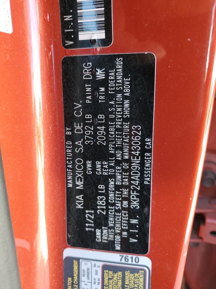 2022 Kia Forte Fe VIN: 3KPF24AD9NE430623 Lot: 90261775