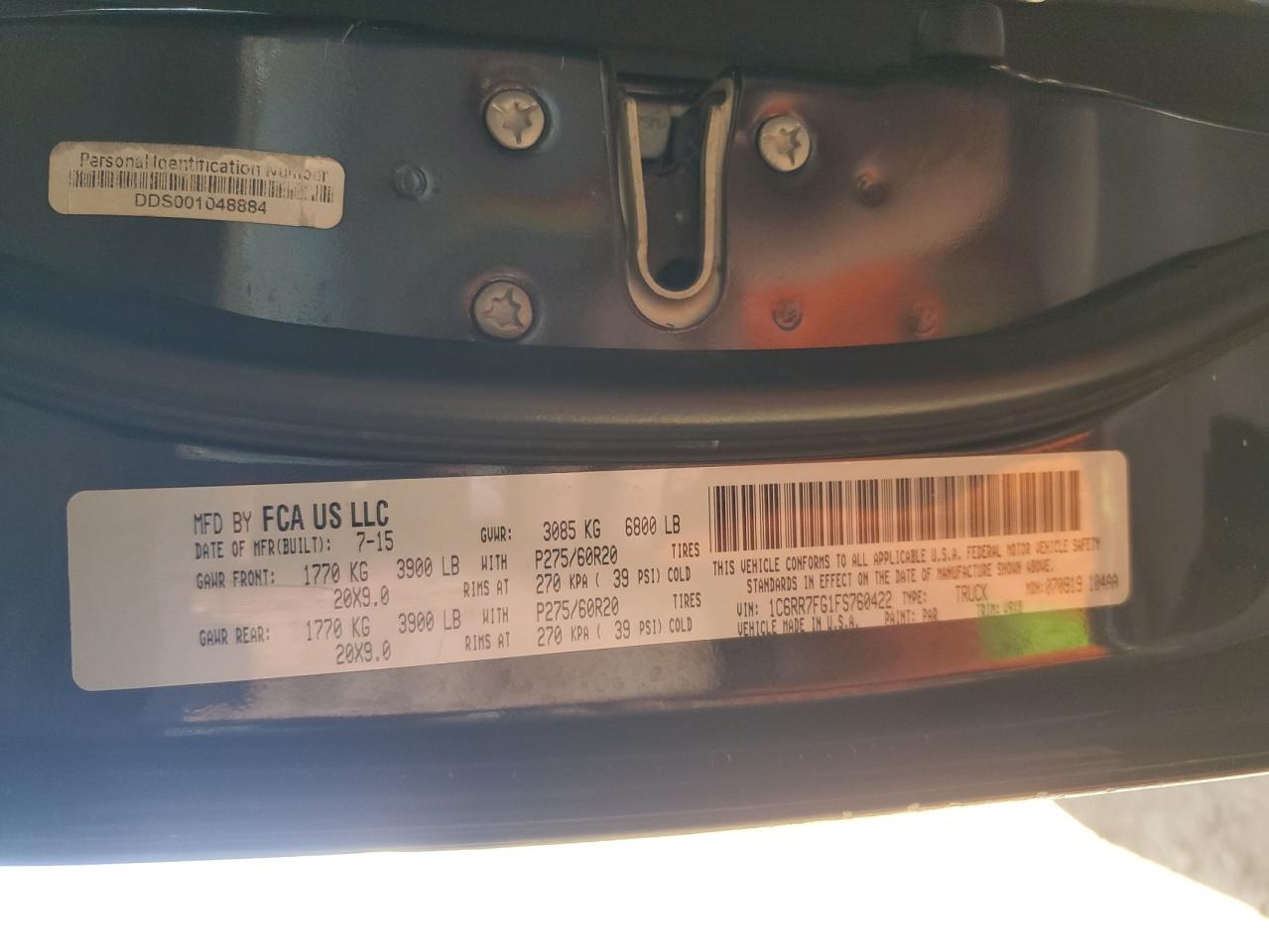 2015 Ram 1500 St VIN: 1C6RR7FG1FS760422 Lot: 81968915