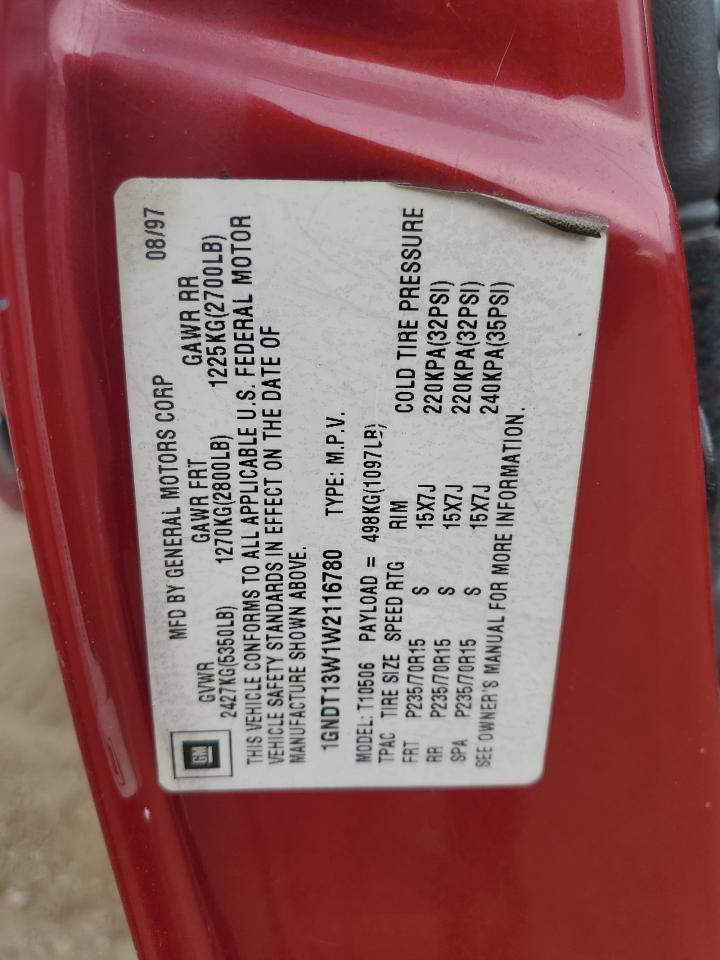 1998 Chevrolet Blazer VIN: 1GNDT13W1W2116780 Lot: 90918525