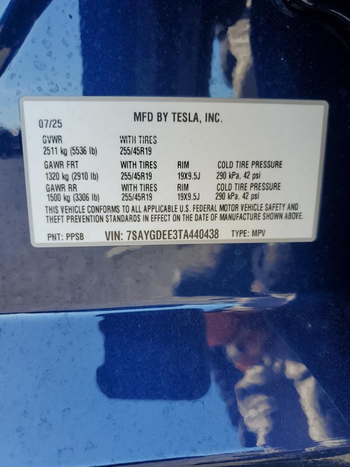 2026 Tesla Model Y VIN: 7SAYGDEE3TA440438 Lot: 81995875
