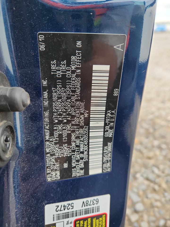 2011 Toyota Sienna Xle VIN: 5TDYK3DC4BS053562 Lot: 80666355