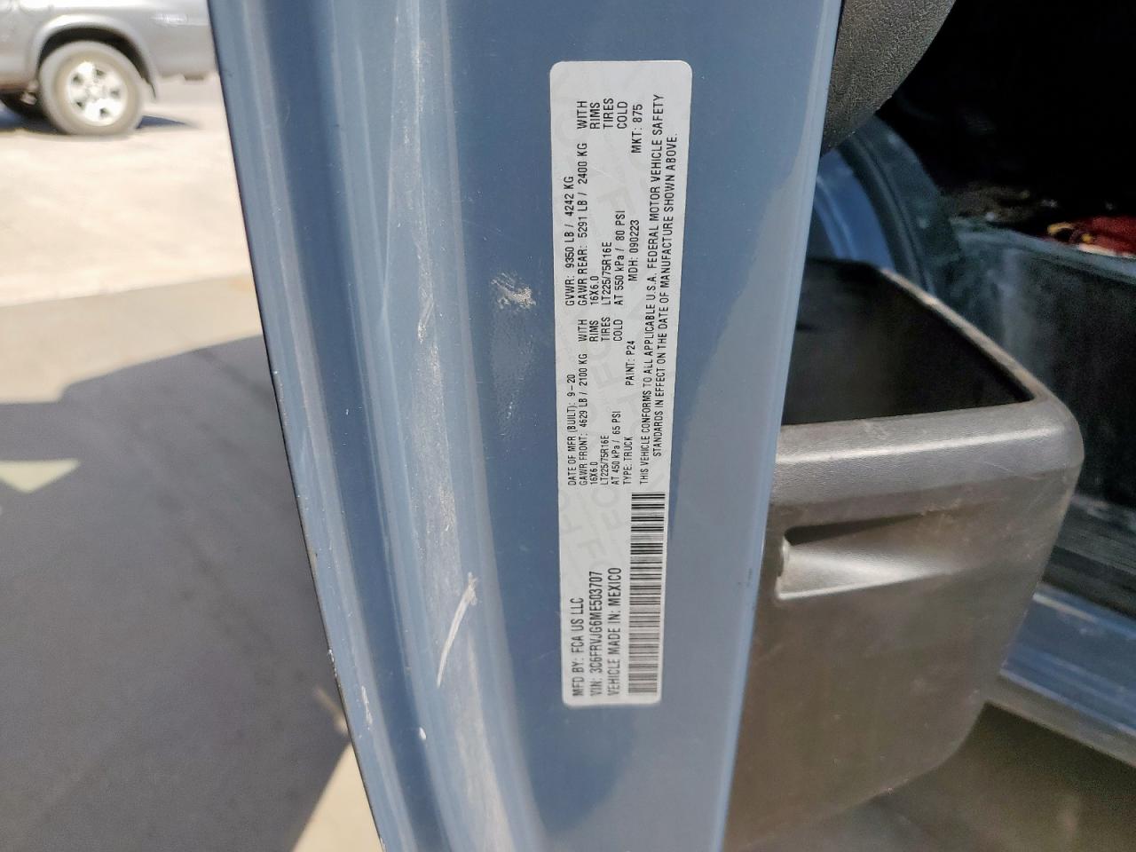 2021 Ram Trucks Promaster - Delivery Van VIN: 3C6FRVJG6ME503707 Lot: 94003985