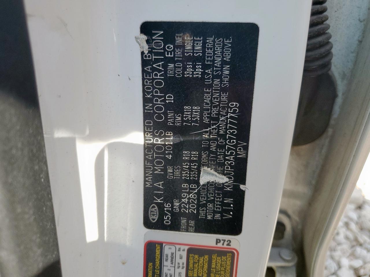 2016 Kia Soul + VIN: KNDJP3A57G7377759 Lot: 84975095