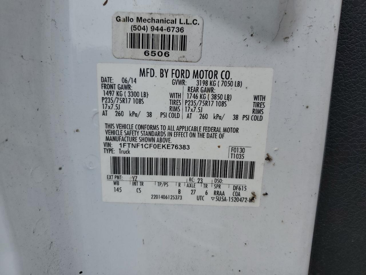 2014 Ford F150 VIN: 1FTNF1CF0EKE76383 Lot: 82230235