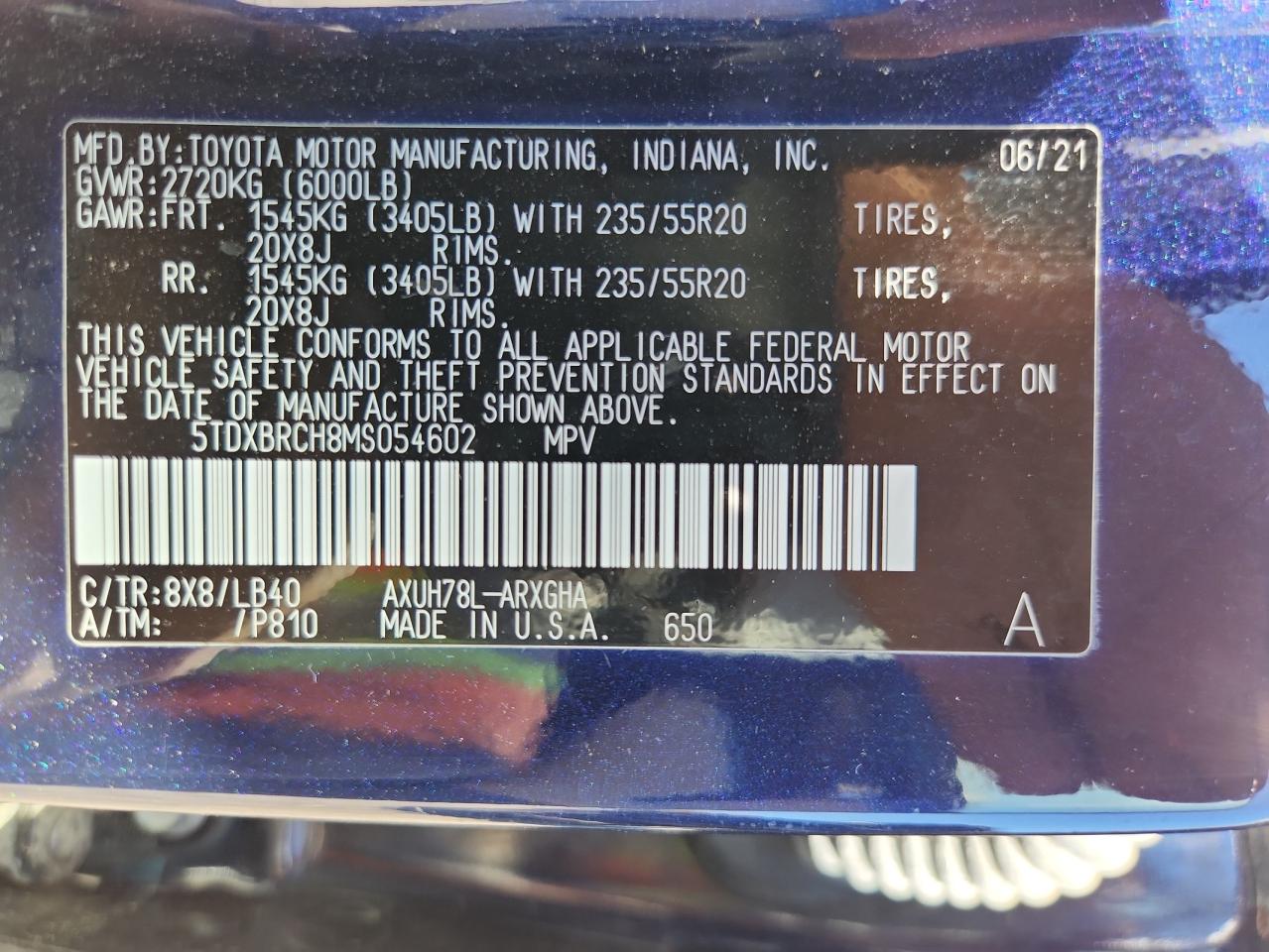 2021 Toyota Highlander Hybrid Limited VIN: 5TDXBRCH8MS054602 Lot: 86287305