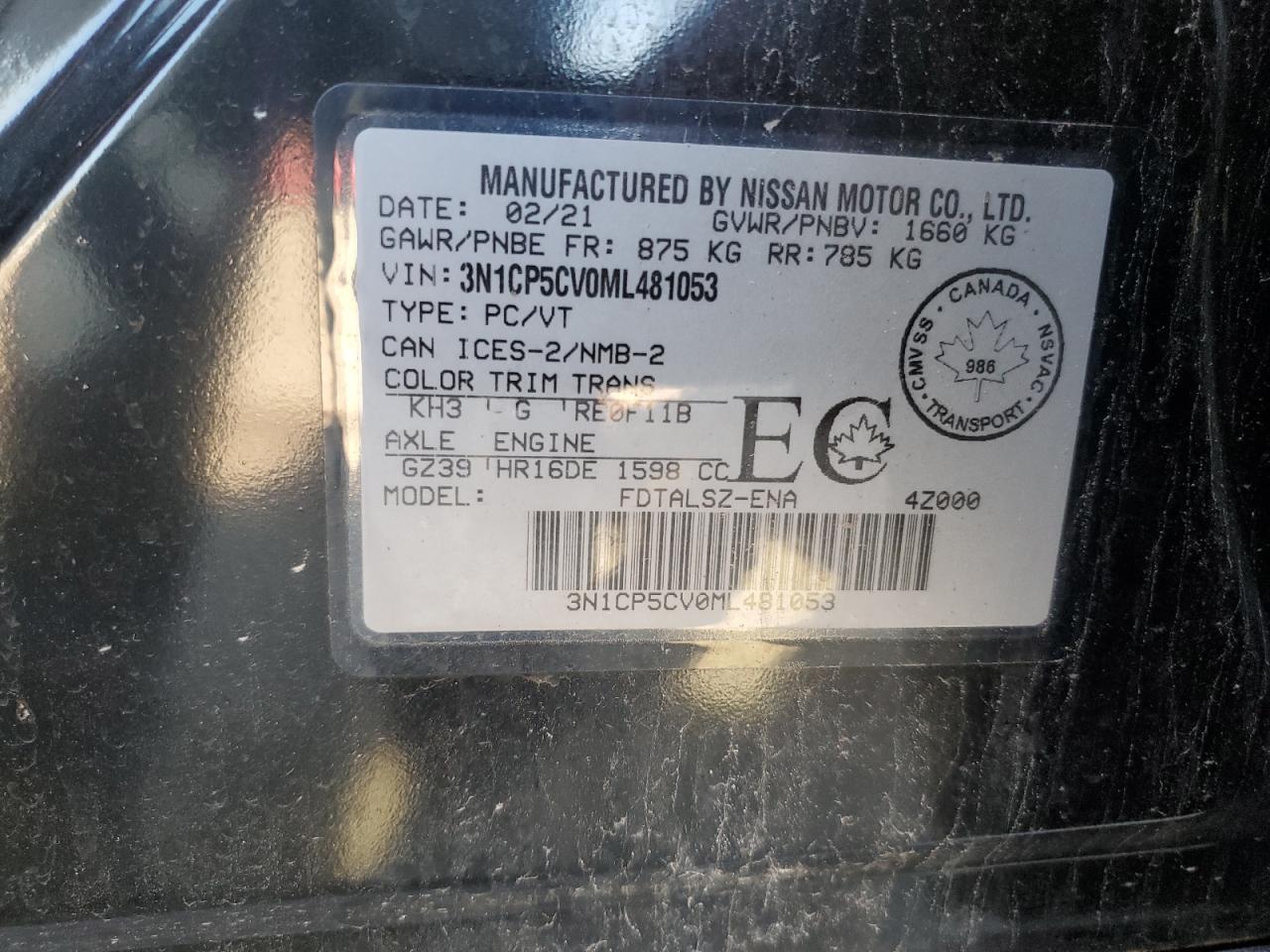 2021 Nissan Kicks Sv VIN: 3N1CP5CV0ML481053 Lot: 82140795