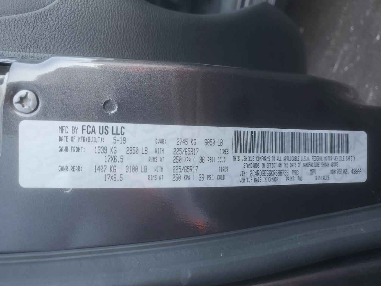 2019 Dodge Grand Caravan Gt VIN: 2C4RDGEG6KR688735 Lot: 84988995