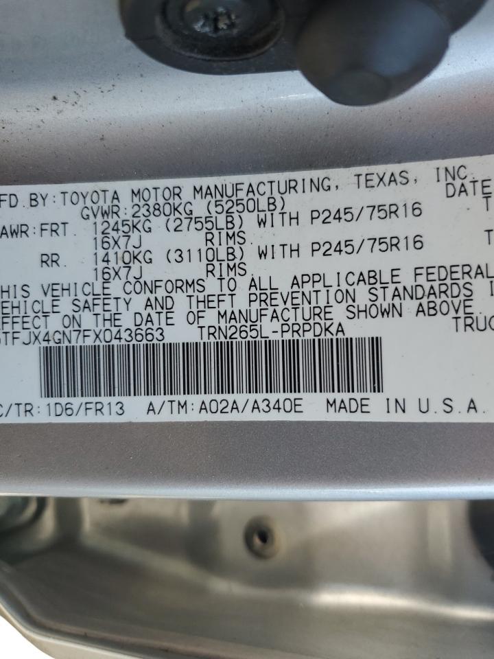 2015 Toyota Tacoma Double Cab Prerunner VIN: 5TFJX4GN7FX043663 Lot: 82177045