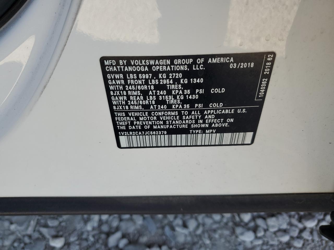 2018 Volkswagen Atlas Se VIN: 1V2LR2CA7JC562379 Lot: 84914115