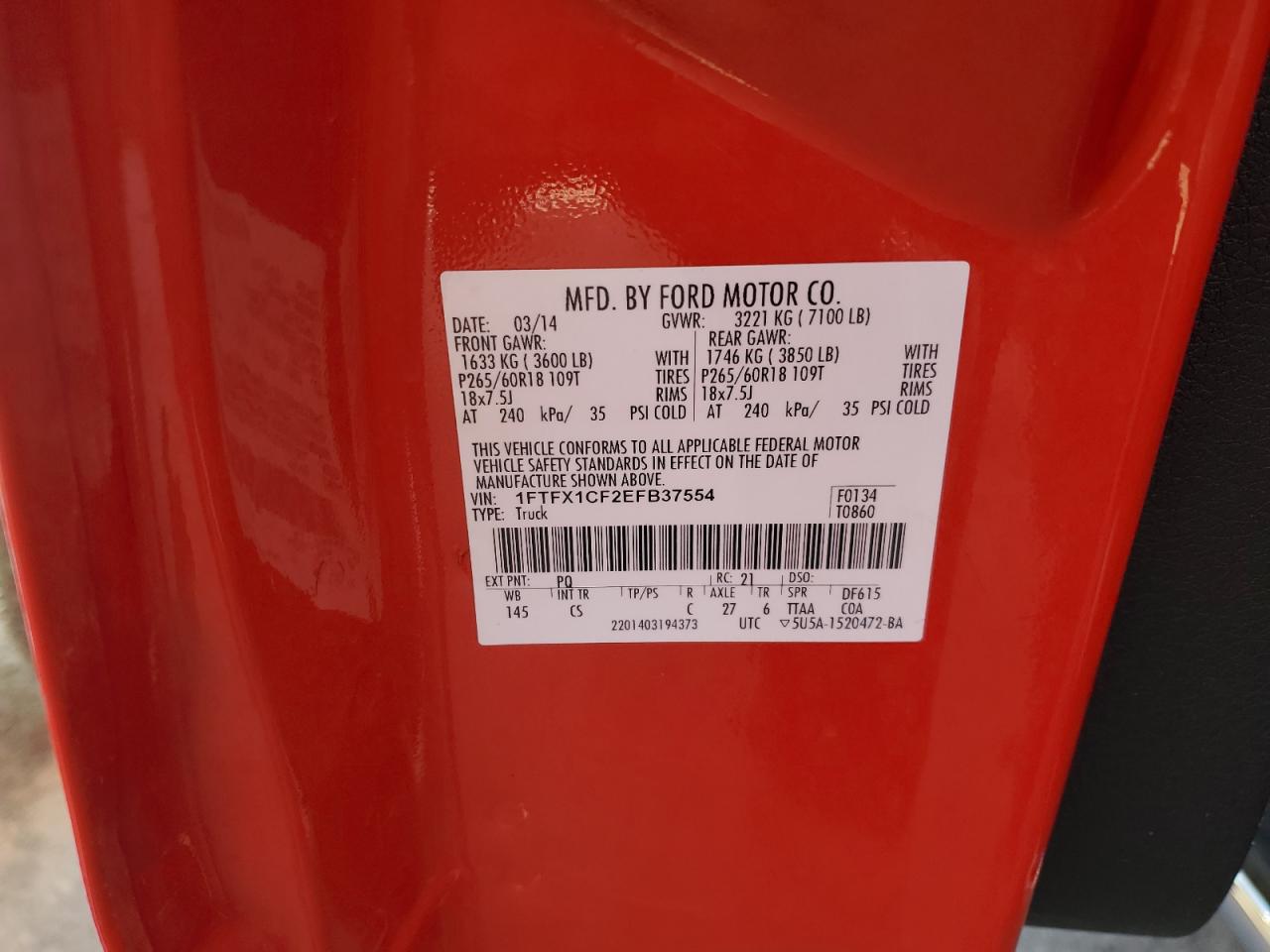 2014 Ford F150 Super Cab VIN: 1FTFX1CF2EFB37554 Lot: 87064705