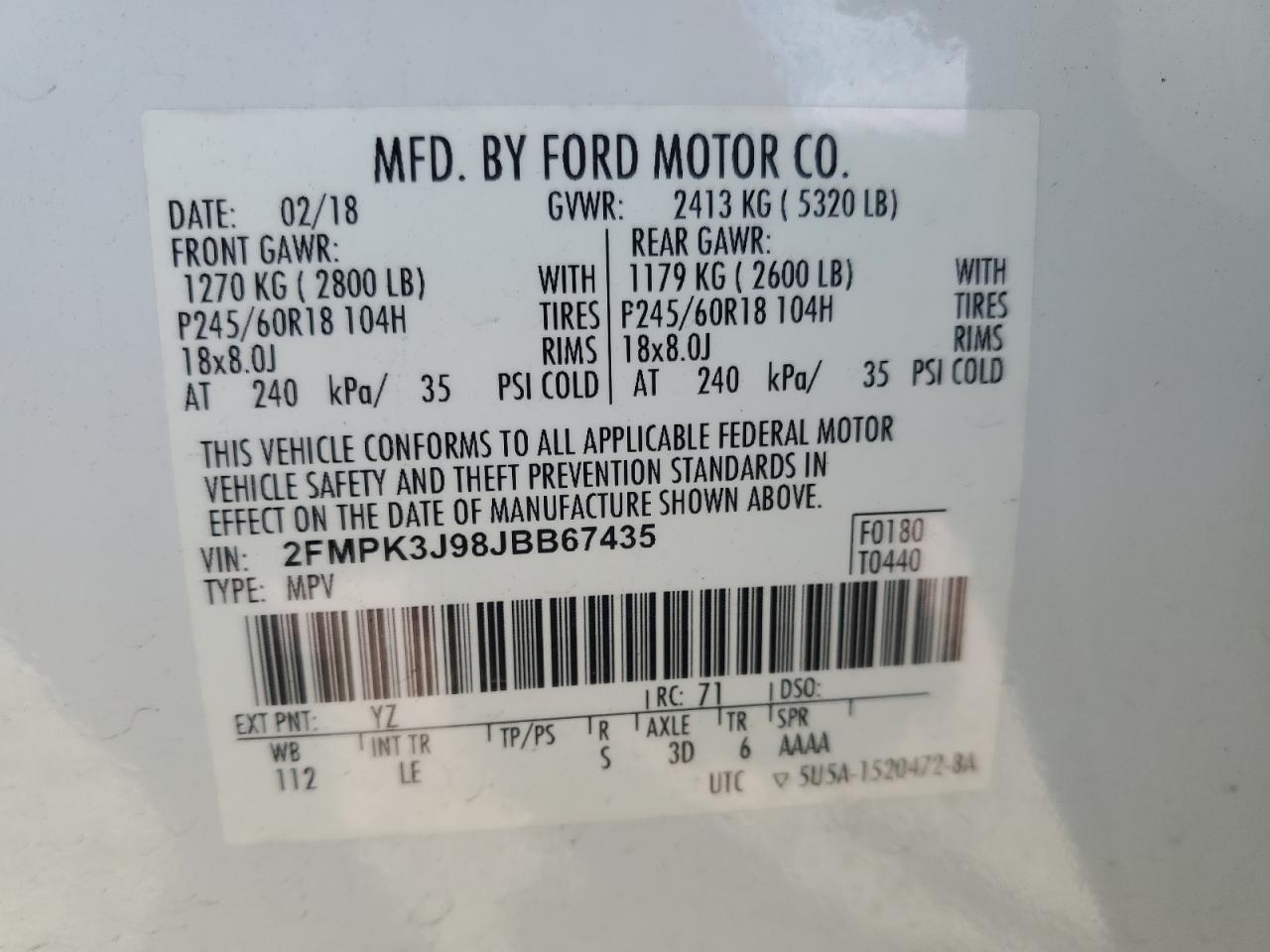 2018 Ford Edge Sel VIN: 2FMPK3J98JBB67435 Lot: 89718475