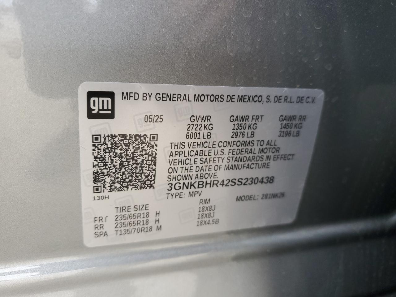 2025 Chevrolet Blazer 2Lt VIN: 3GNKBHR42SS230438 Lot: 89646135