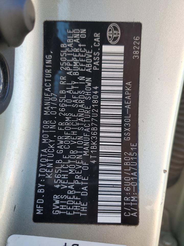 2007 Toyota Avalon Xl VIN: 4T1BK36B77U218044 Lot: 90891815