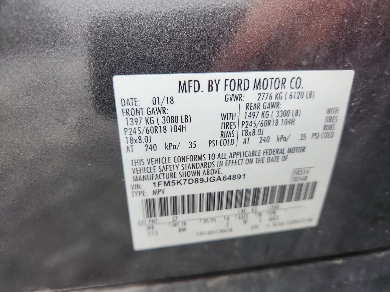 2018 Ford Explorer Xlt VIN: 1FM5K7D89JGA64891 Lot: 85197015