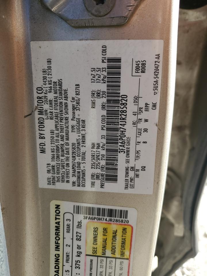 2018 Ford Fusion Se VIN: 3FA6P0H74JR285582 Lot: 85138685