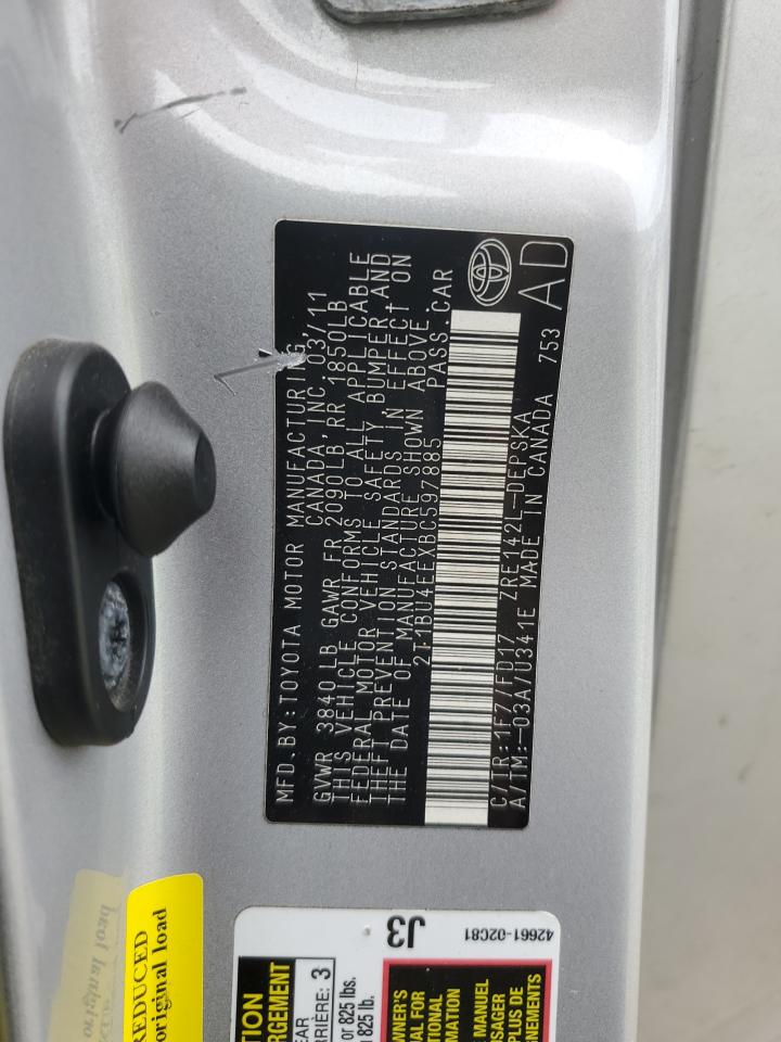 2011 Toyota Corolla Base VIN: 2T1BU4EEXBC597885 Lot: 85903215