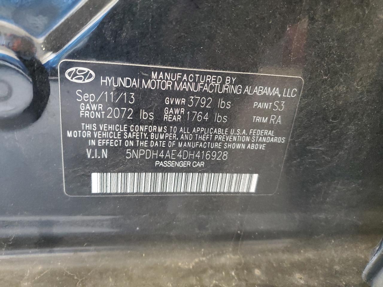 2013 Hyundai Elantra Gls VIN: 5NPDH4AE4DH416928 Lot: 84756265