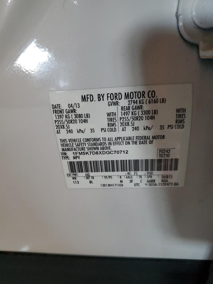 2013 Ford Explorer Xlt VIN: 1FM5K7D8XDGC70712 Lot: 84990145