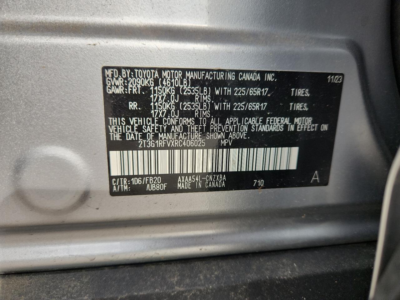 2024 Toyota Rav4 Le VIN: 2T3G1RFVXRC406025 Lot: 81749245