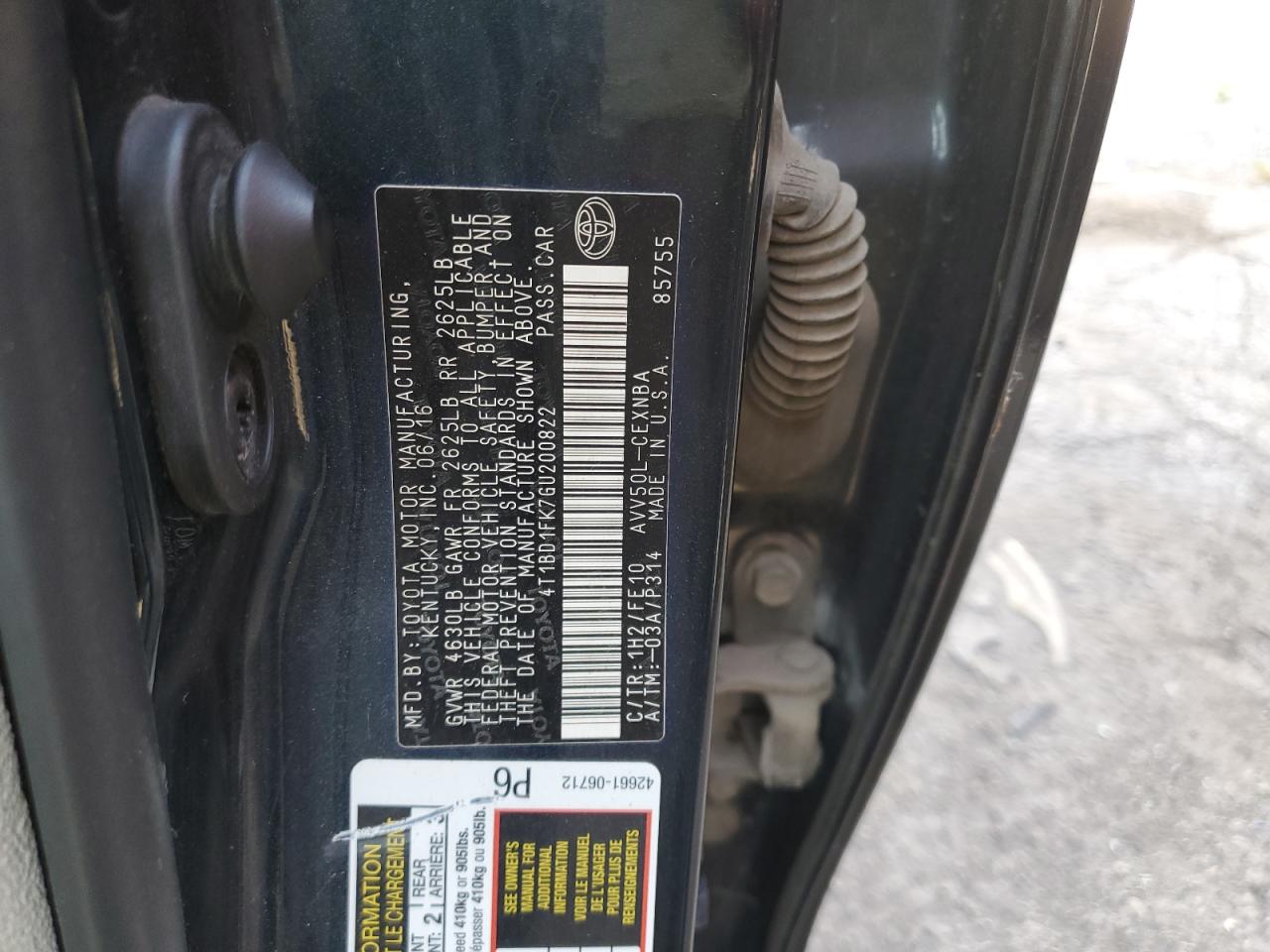 2016 Toyota Camry Hybrid VIN: 4T1BD1FK7GU200822 Lot: 80175695