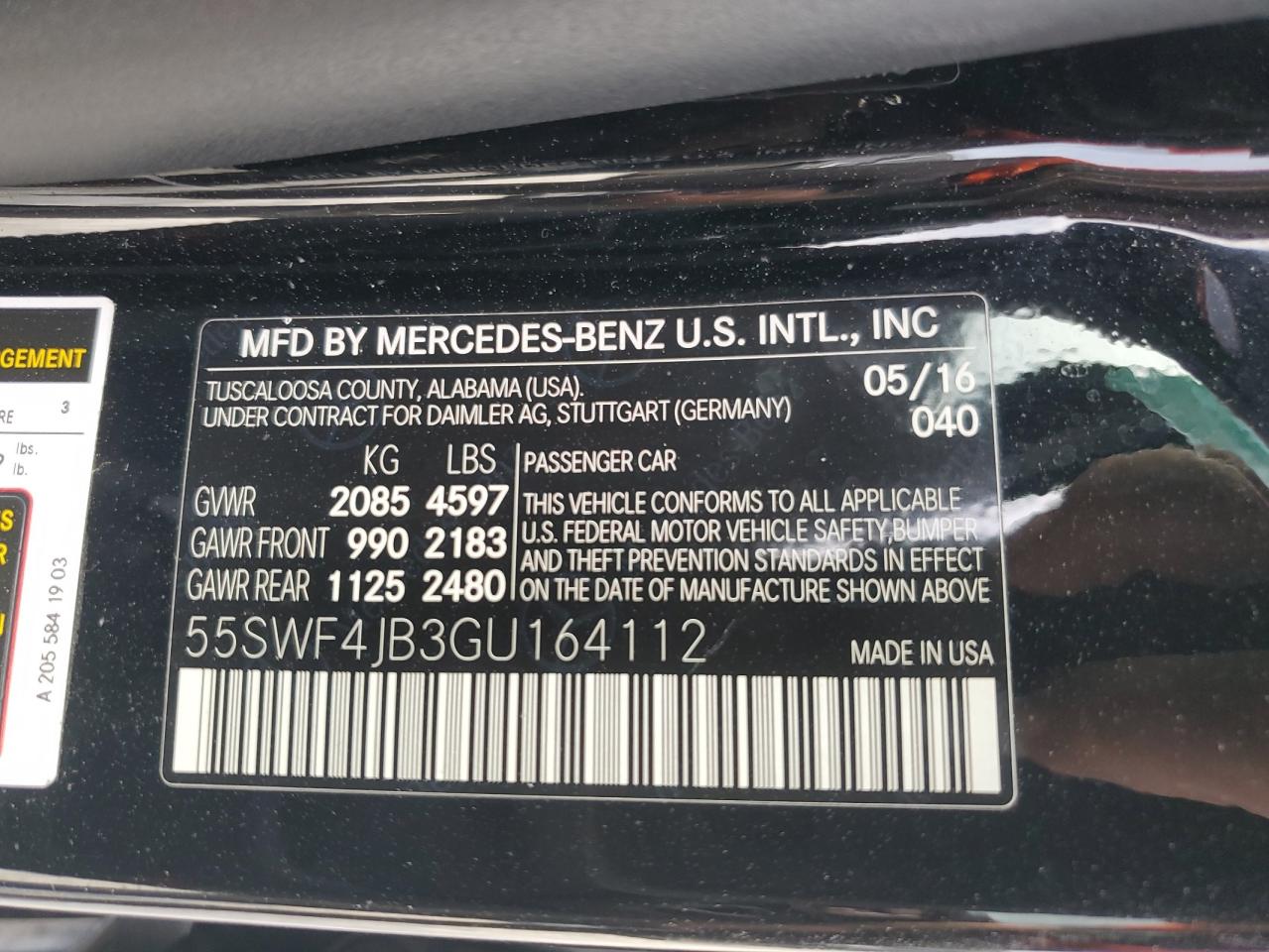 2016 Mercedes-Benz C 300 VIN: 55SWF4JB3GU164112 Lot: 84583525