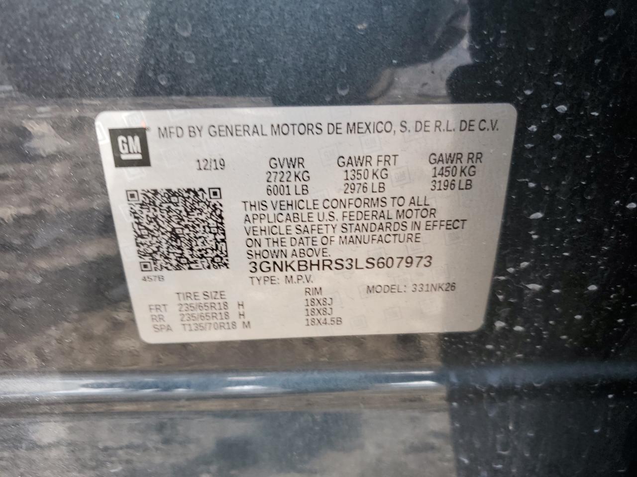 2020 Chevrolet Blazer 2Lt VIN: 3GNKBHRS3LS607973 Lot: 90854295