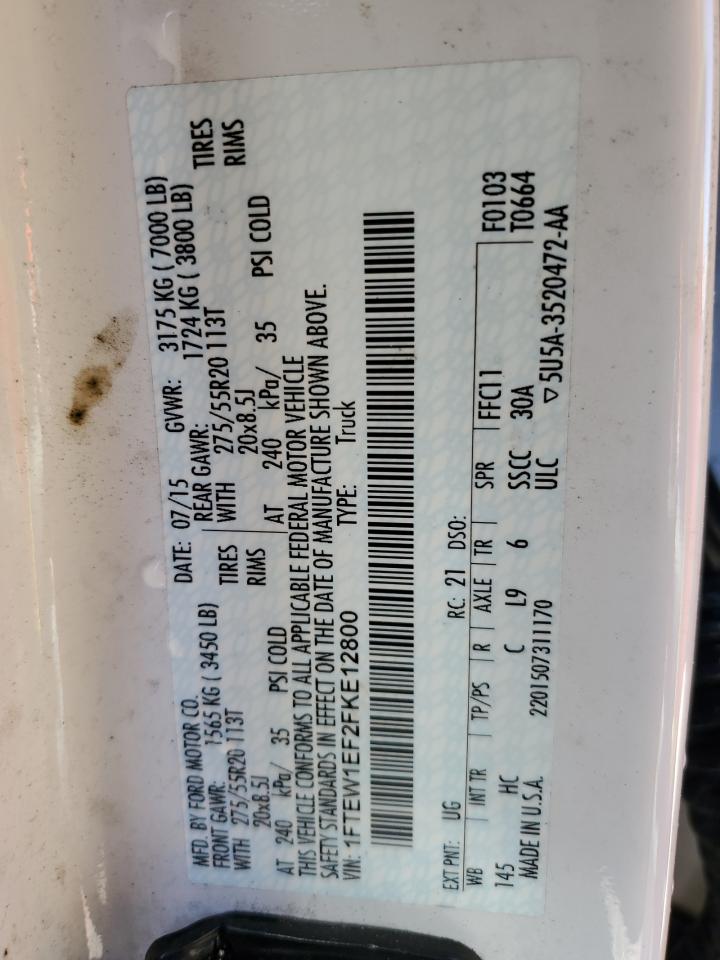 2015 Ford F150 Supercrew VIN: 1FTEW1EF2FKE12800 Lot: 85569175