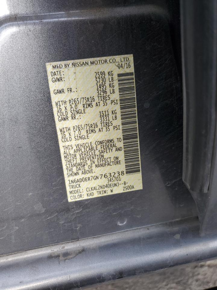 2016 Nissan Frontier S VIN: 1N6AD0ER7GN763238 Lot: 86127185