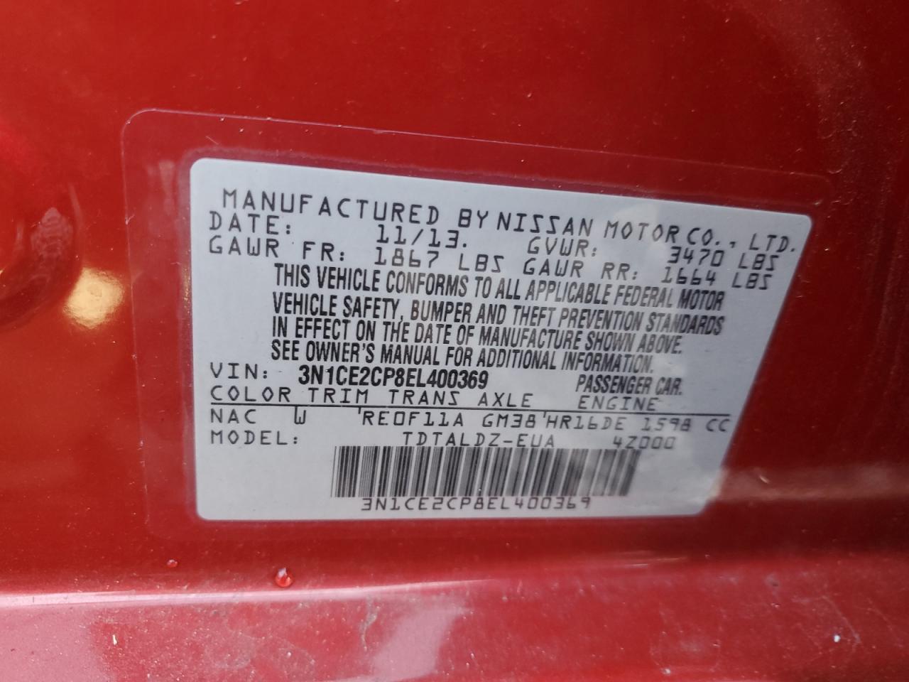 2014 Nissan Versa Note S VIN: 3N1CE2CP8EL400369 Lot: 81939105