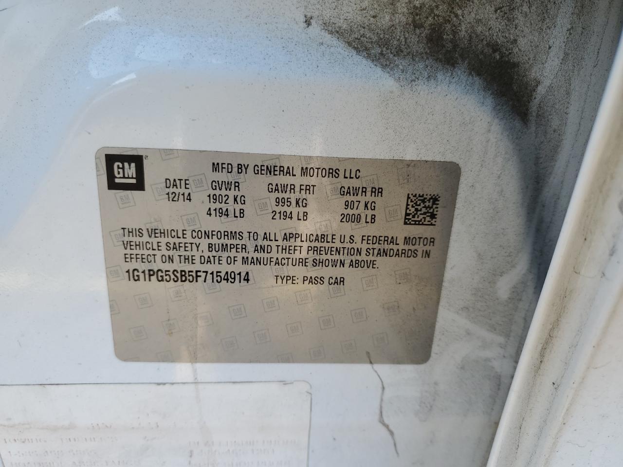 2015 Chevrolet Cruze Ltz VIN: 1G1PG5SB5F7154914 Lot: 85514465