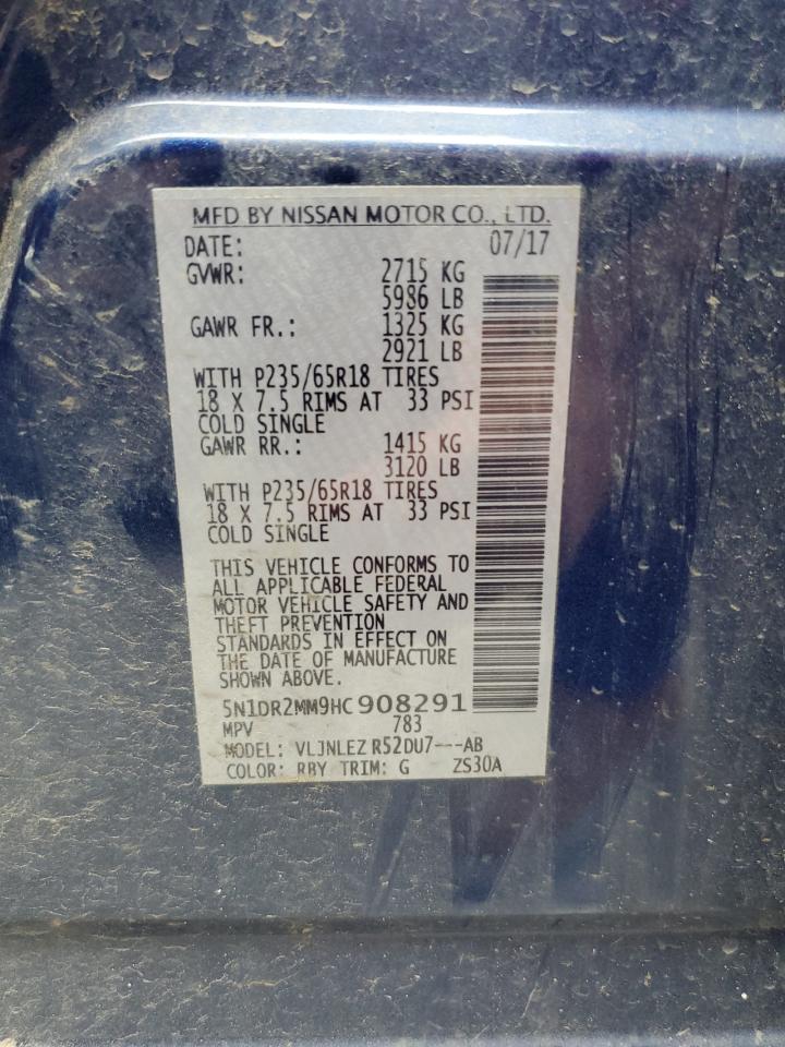 2017 Nissan Pathfinder S VIN: 5N1DR2MM9HC908291 Lot: 85888985