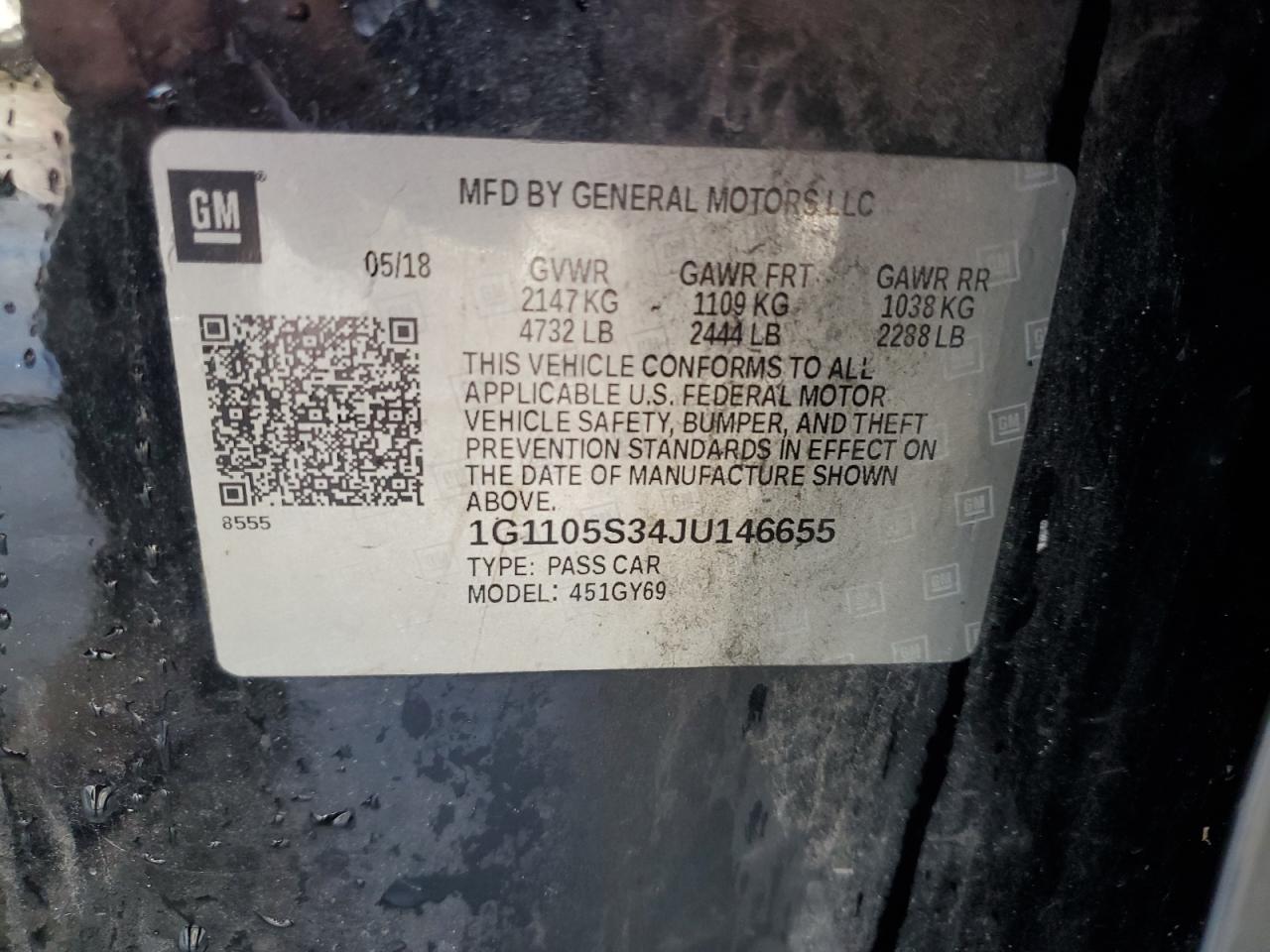 2018 Chevrolet Impala Lt VIN: 1G1105S34JU146655 Lot: 82302145