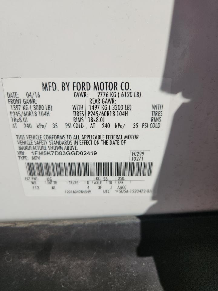 2016 Ford Explorer Xlt VIN: 1FM5K7D83GGD02419 Lot: 85399835