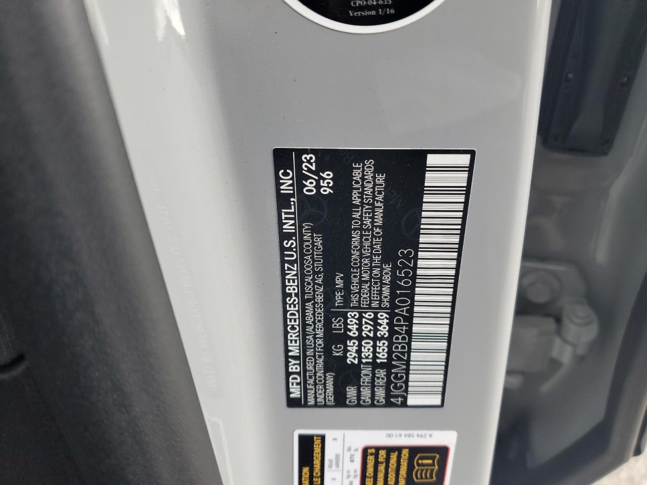 2023 Mercedes-Benz Eqe Suv 350+ VIN: 4JGGM2BB4PA016523 Lot: 86179425