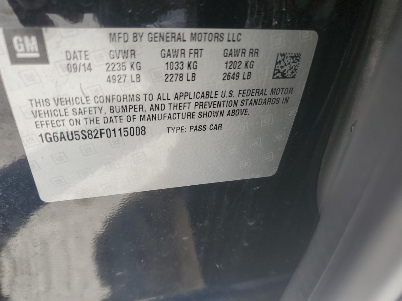 2015 Cadillac Cts Vsport VIN: 1G6AU5S82F0115008 Lot: 85501185