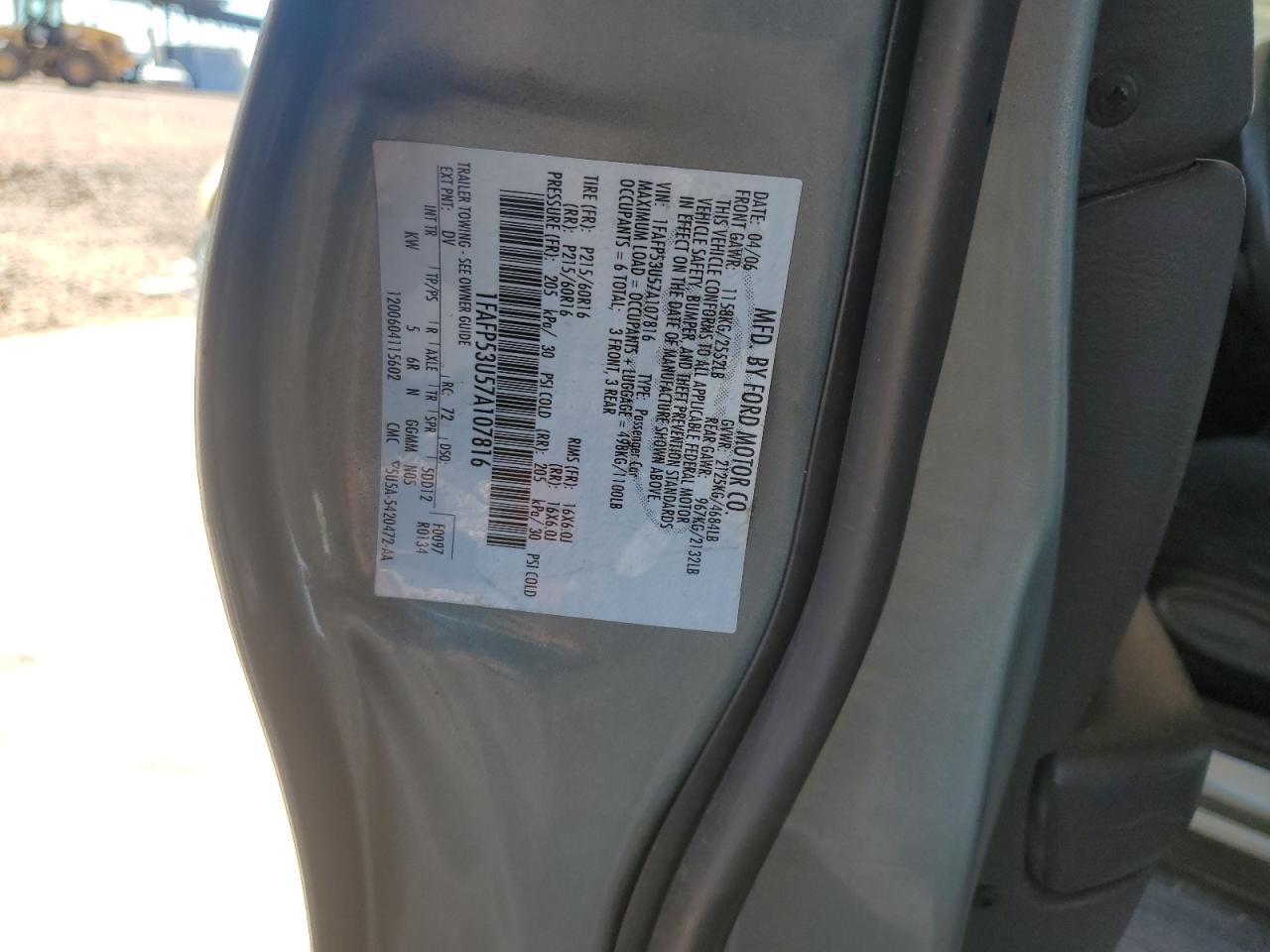 2007 Ford Taurus Se VIN: 1FAFP53U57A107816 Lot: 85381175