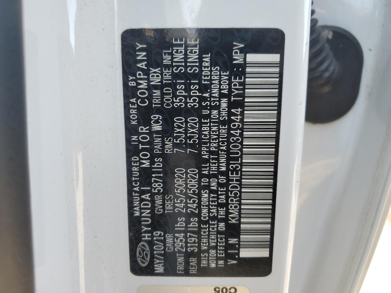 2020 Hyundai Palisade Limited VIN: KM8R5DHE3LU034944 Lot: 84756365