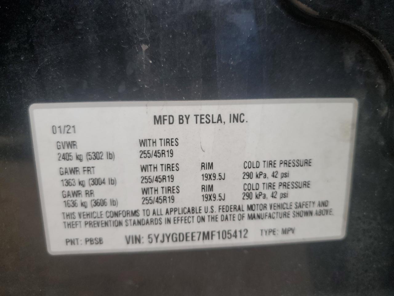 2021 Tesla Model Y VIN: 5YJYGDEE7MF105412 Lot: 82512465