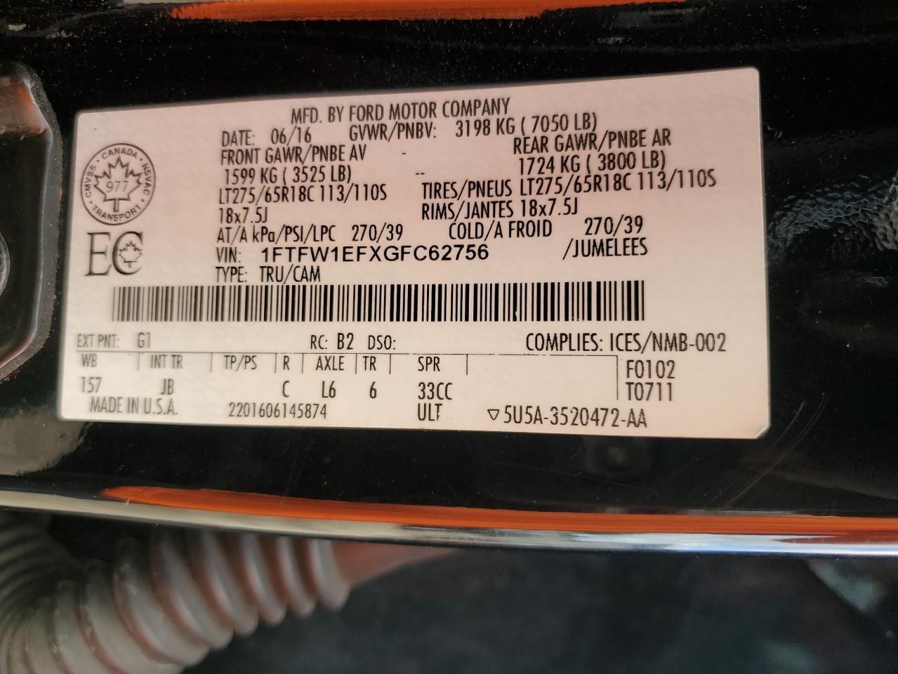 2016 Ford F150 Supercrew VIN: 1FTFW1EFXGFC62756 Lot: 89849195